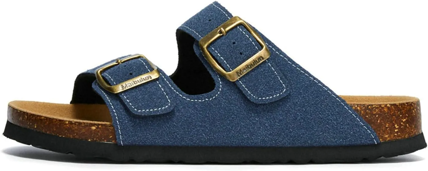 SywzX&xfybz Womens Flat Sandals with Cork Footbed Anti slip frosted leather beach slippers