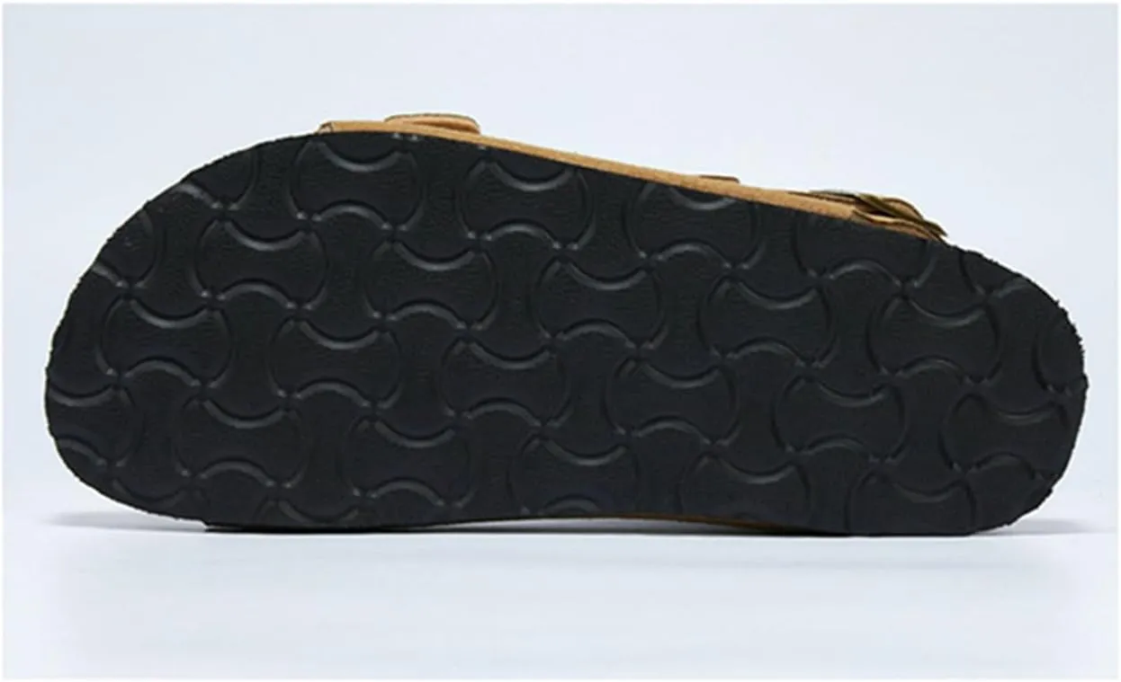 SywzX&xfybz Womens Flat Sandals with Cork Footbed Anti slip frosted leather beach slippers