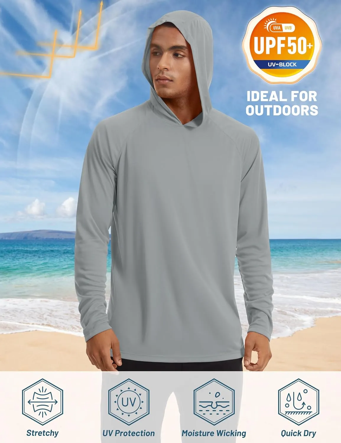 TACVASEN Men’s Sun Protection Shirts UPF 50  Rash Guard for Men Long Sleeve Lightweight SPF UV Hoodie Swimming Hiking
