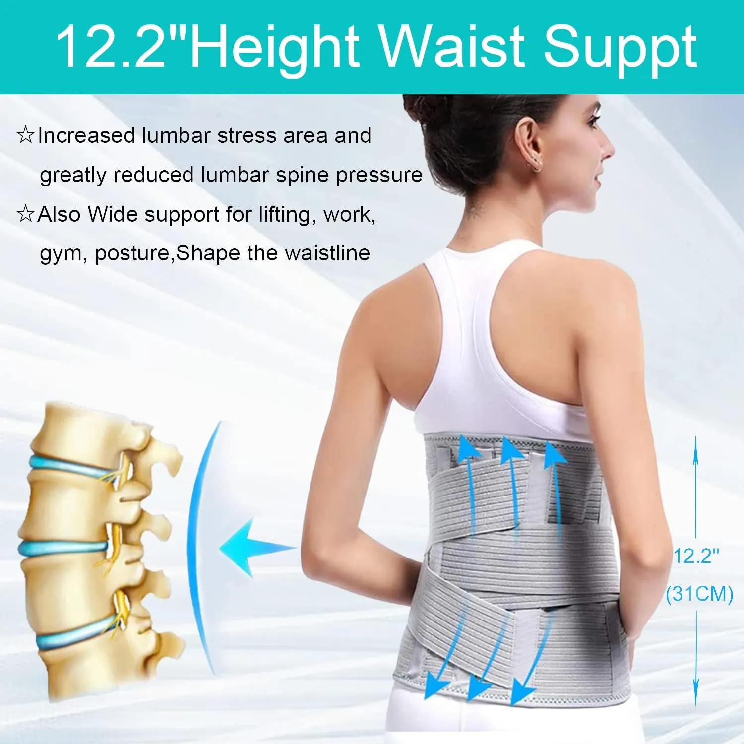 TANDCF Back Support,Entire Back Brace, Lumbar Support Belt for Women & Men, Adjustable Waist Trainer Belt for Entire Back Pain Relief, Keeps Your Spine Straight and Safe(XXL)