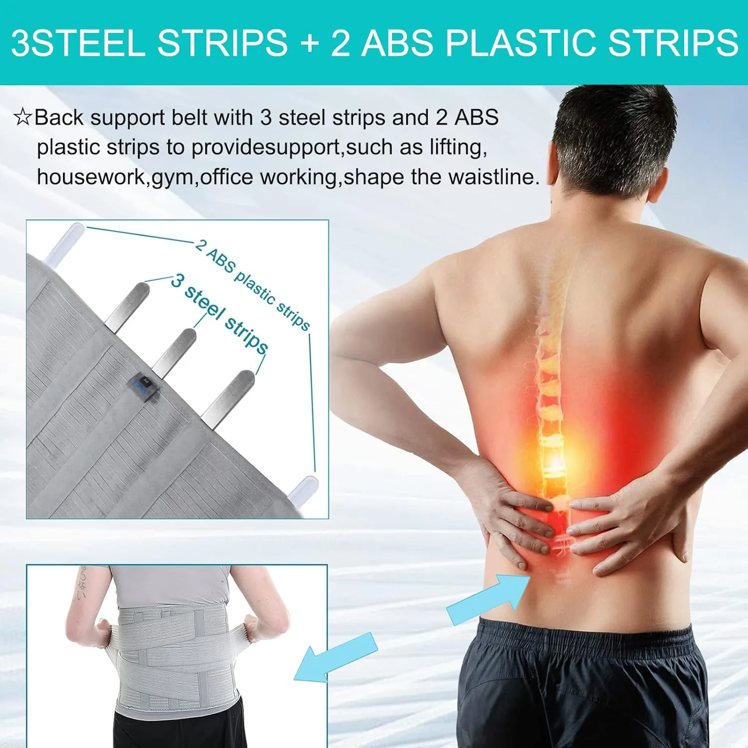 TANDCF Back Support,Entire Back Brace, Lumbar Support Belt for Women & Men, Adjustable Waist Trainer Belt for Entire Back Pain Relief, Keeps Your Spine Straight and Safe(XXL)