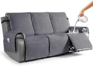 TAOCOCO Anti-Slip Recliner Sofa Cover Couch Covers for Leather Recliner Sofa, Pet Cover for Recliner Couch, Washable Reclining Sofa Covers Furniture Protector with Elastic Straps(3 Seater, Dark Grey)