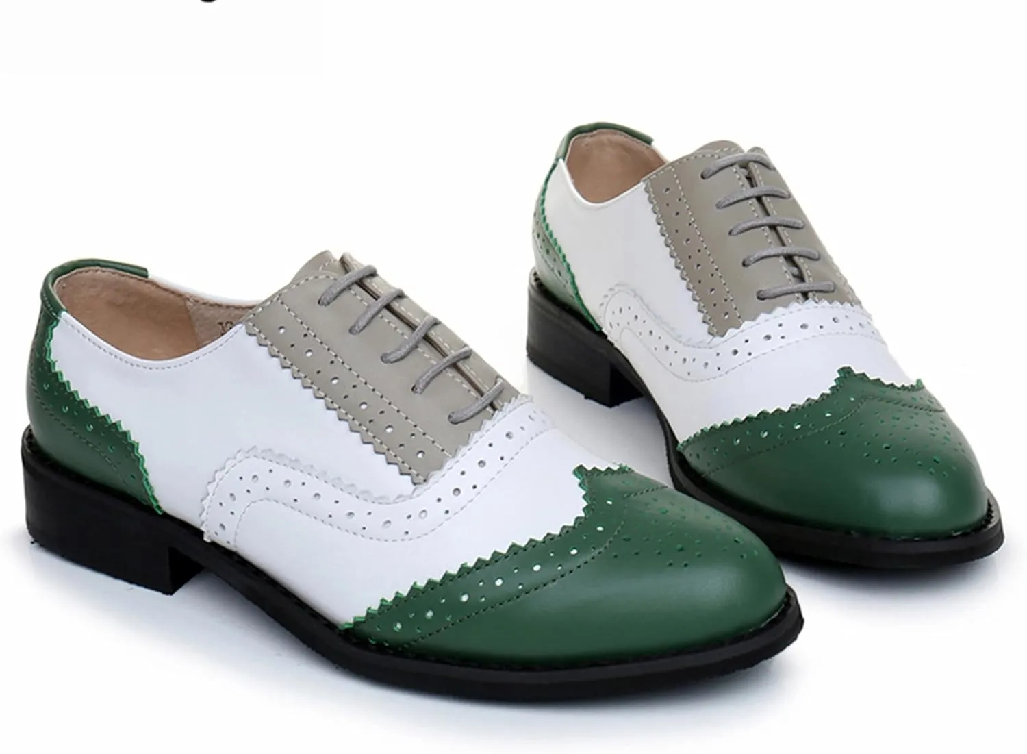 TDA Women's Perforated Wingtip Lace-up Synthetic Leather Dress Vintage Oxford Flat Shoes