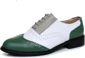 TDA Women's Perforated Wingtip Lace-up Synthetic Leather Dress Vintage Oxford Flat Shoes