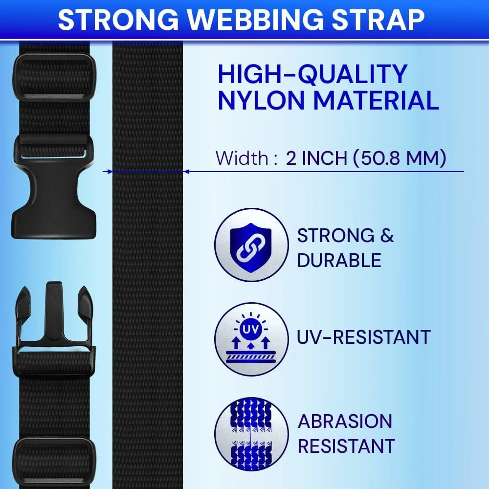 TECEUM Buckles & Strap Kit – 2" Black Nylon Webbing 6 (yd) – 6 Heavy Duty Adjustable Plastic Buckles – 12 Tri-Glide Slide Clips – 6 Metal D-Ring – Ideal Straps for Arts Crafts Outdoors Indoors DIY