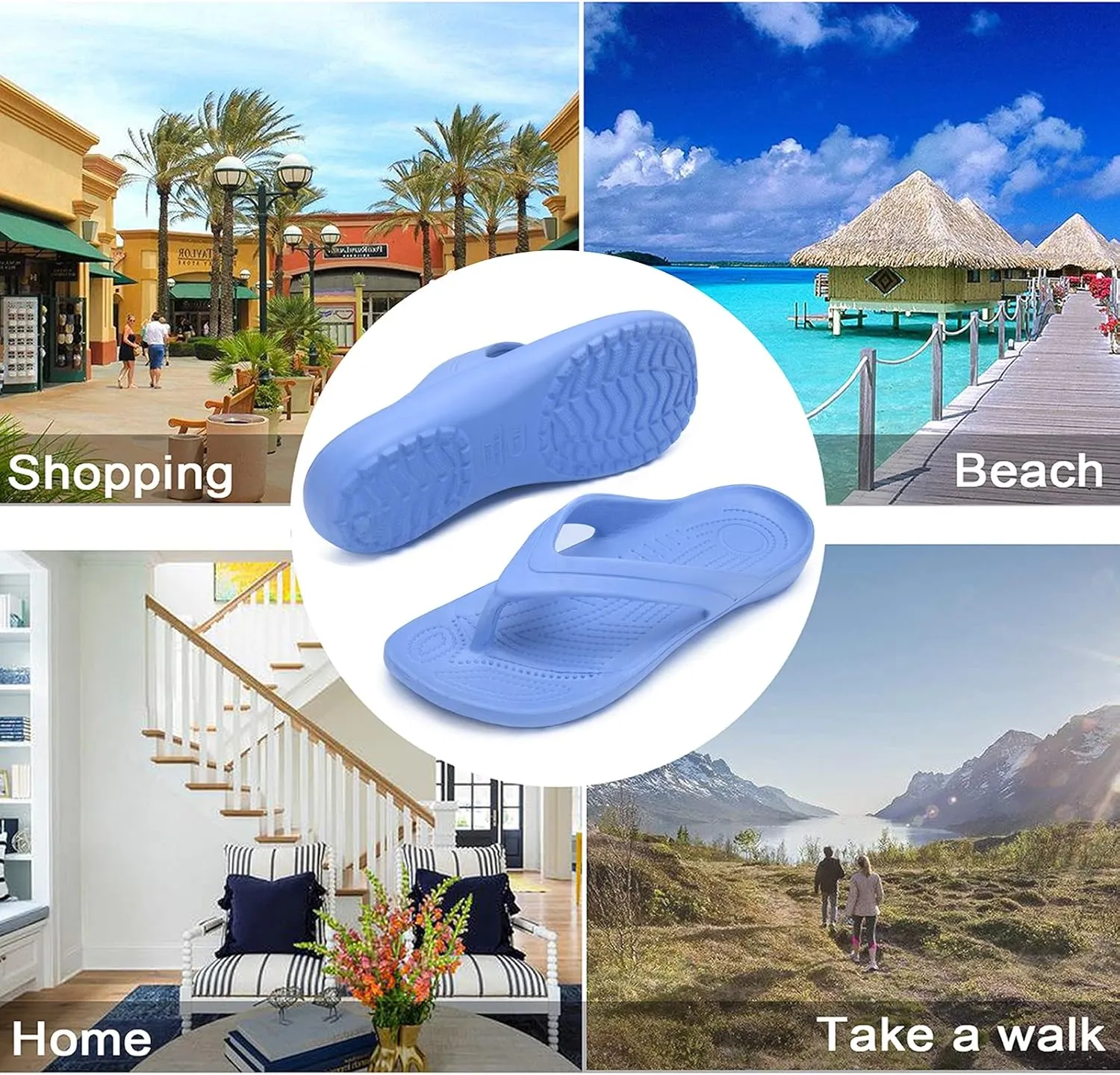 Temi Women's Flip Flops,Soft Lightweight Sandals for Women Anti Slip Casual Slippers Shower Beach Pool Bathroom Flat Slides Shoes