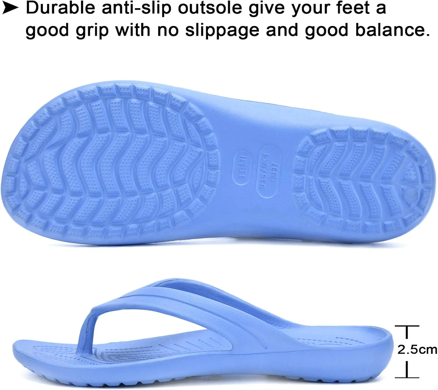 Temi Women's Flip Flops,Soft Lightweight Sandals for Women Anti Slip Casual Slippers Shower Beach Pool Bathroom Flat Slides Shoes