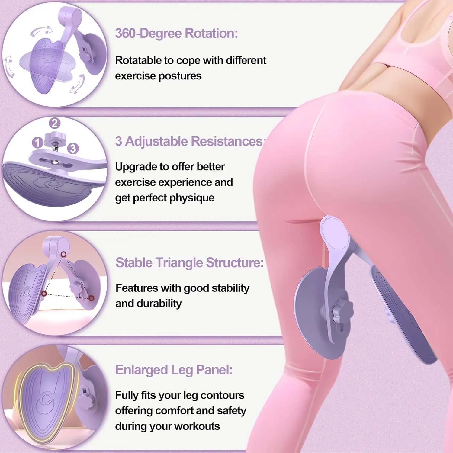Thigh Master Inner Thigh Exerciser - 3 Adjustable Resistance, 360° Rotation - Pelvic Floor Muscle Repair Trainer, Kegel Exerciser for Thigh, Butt, Arm, Exercise