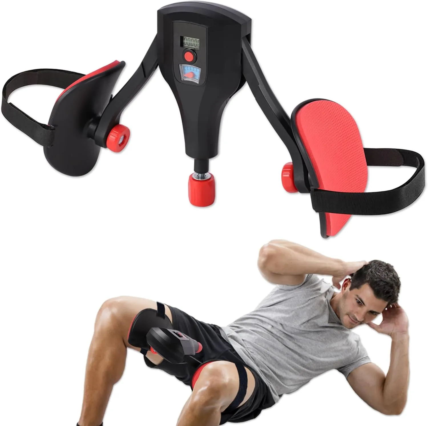 Thigh Master Inner Thigh Exerciser Adjustable Resistance 0-132 LB Strength Exercise Equipment, Leg Workout Exerciser Pelvic Floor Hip Trainer with Resistance Display and Smart Counter, Black/Red