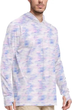 Tied Dyed Blue Men's Sun Shirt Hoodie Long Sleeve Sun Shirt with Hood UPF 50  Adult Rash Guards Hooded Rashguard for Men