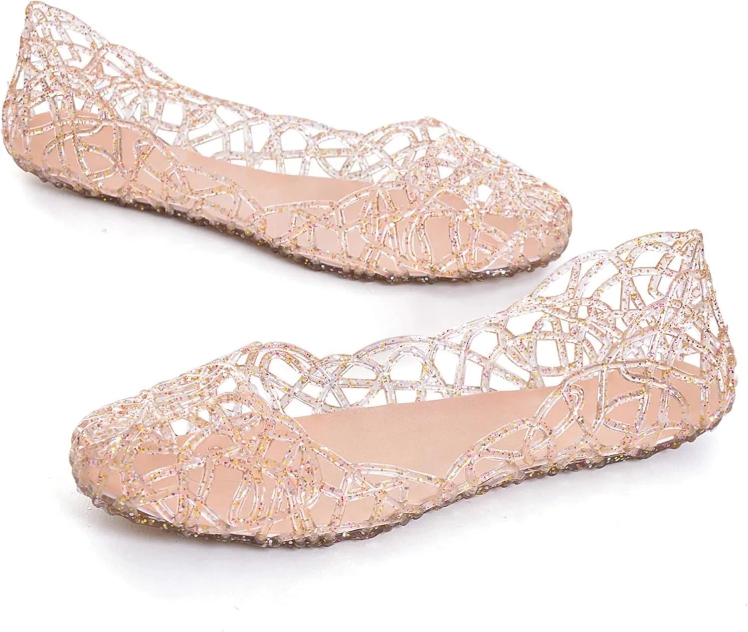 TN TANGNEST Women's Beach Hollow Jelly Shoes Bling PVC Slip On Summer Casual Flat Sandals