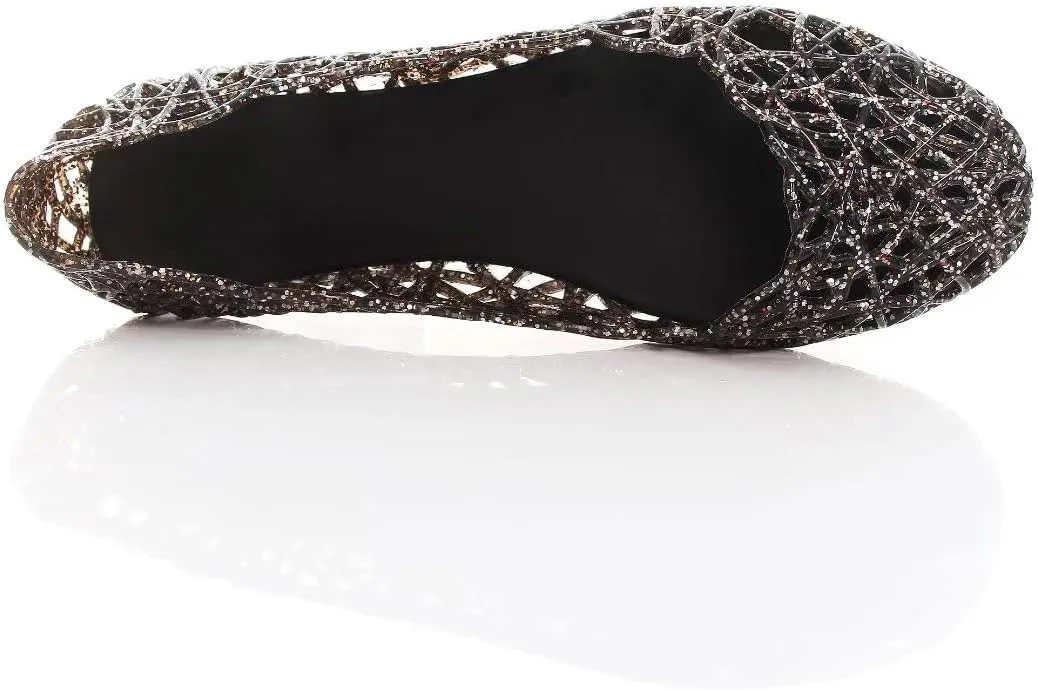 TN TANGNEST Women's Beach Hollow Jelly Shoes Bling PVC Slip On Summer Casual Flat Sandals