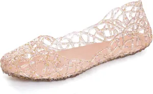 TN TANGNEST Women's Beach Hollow Jelly Shoes Bling PVC Slip On Summer Casual Flat Sandals