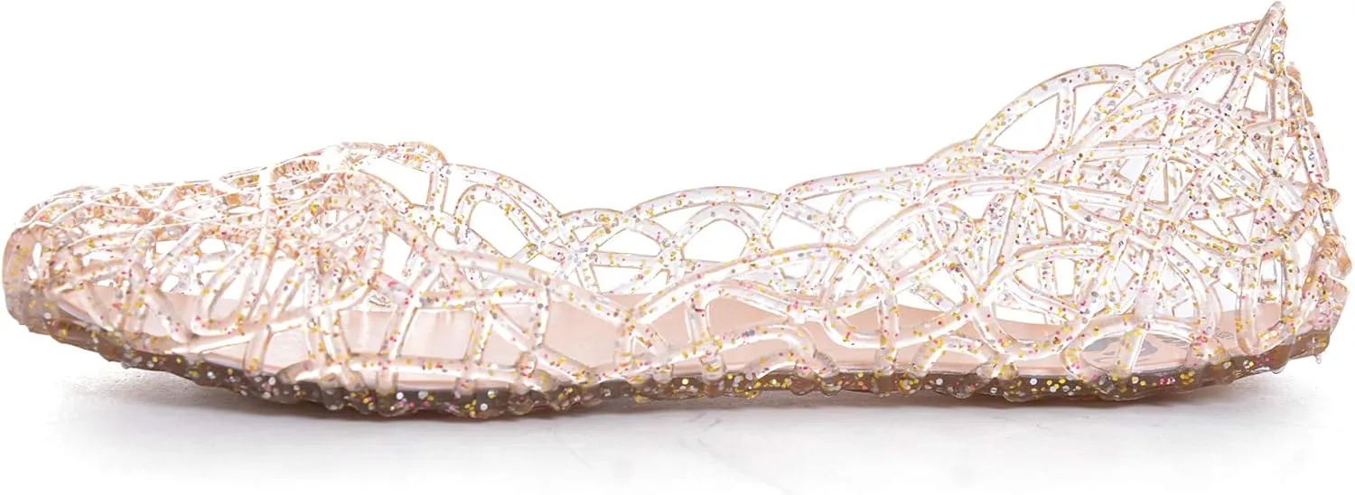 TN TANGNEST Women's Beach Hollow Jelly Shoes Bling PVC Slip On Summer Casual Flat Sandals