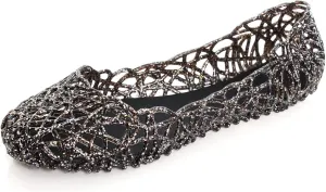 TN TANGNEST Women's Beach Hollow Jelly Shoes Bling PVC Slip On Summer Casual Flat Sandals