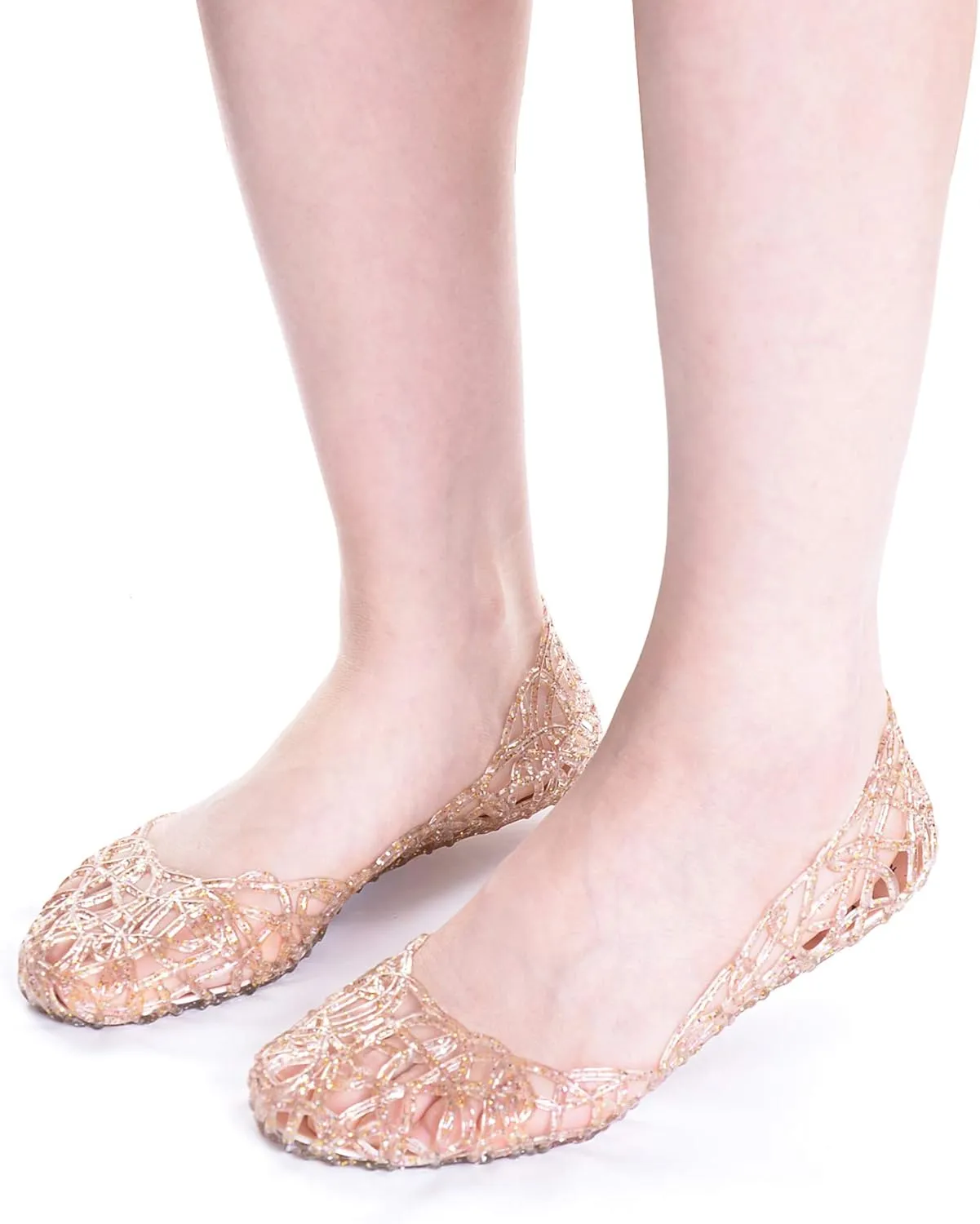 TN TANGNEST Women's Beach Hollow Jelly Shoes Bling PVC Slip On Summer Casual Flat Sandals
