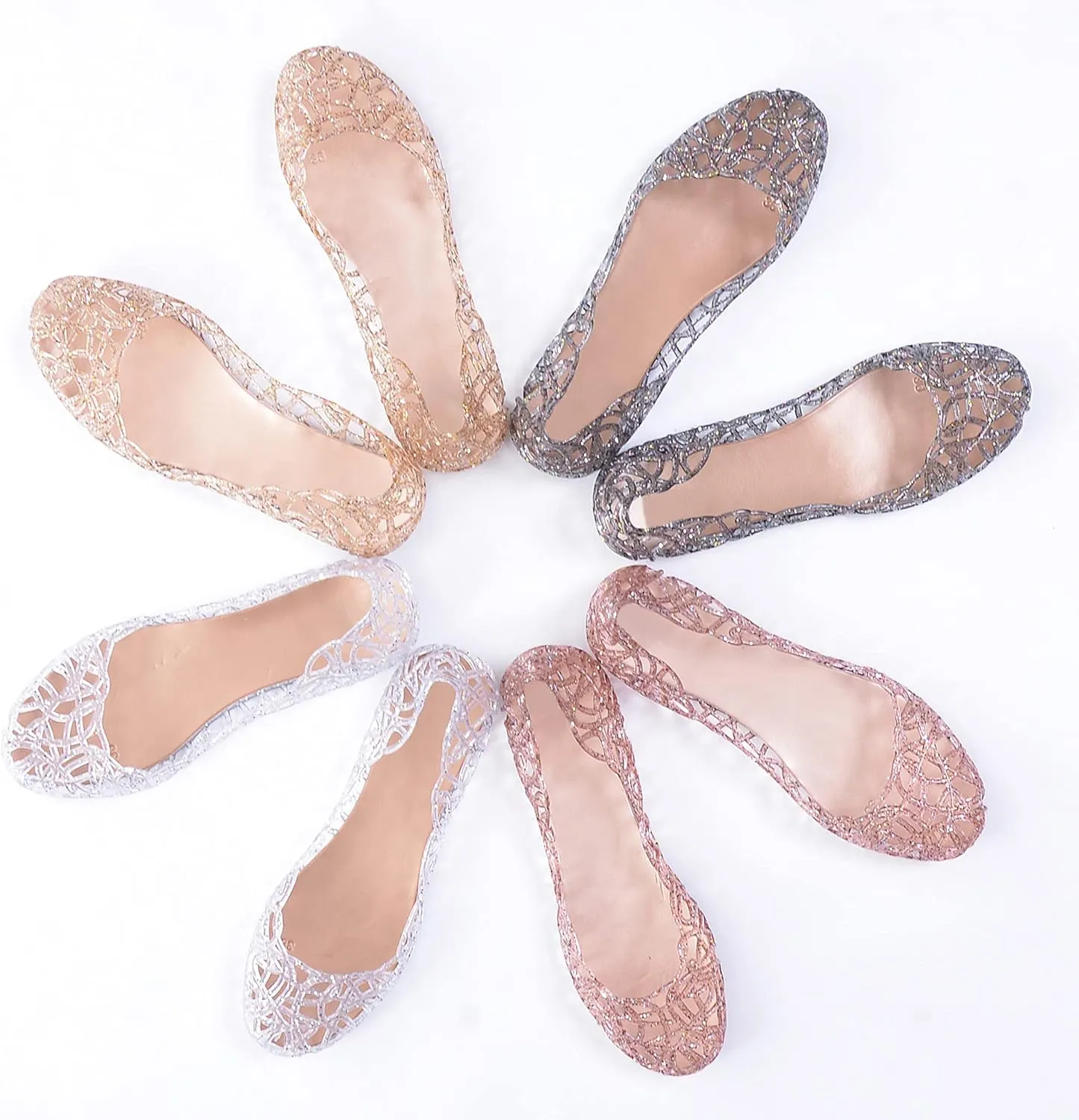 TN TANGNEST Women's Beach Hollow Jelly Shoes Bling PVC Slip On Summer Casual Flat Sandals