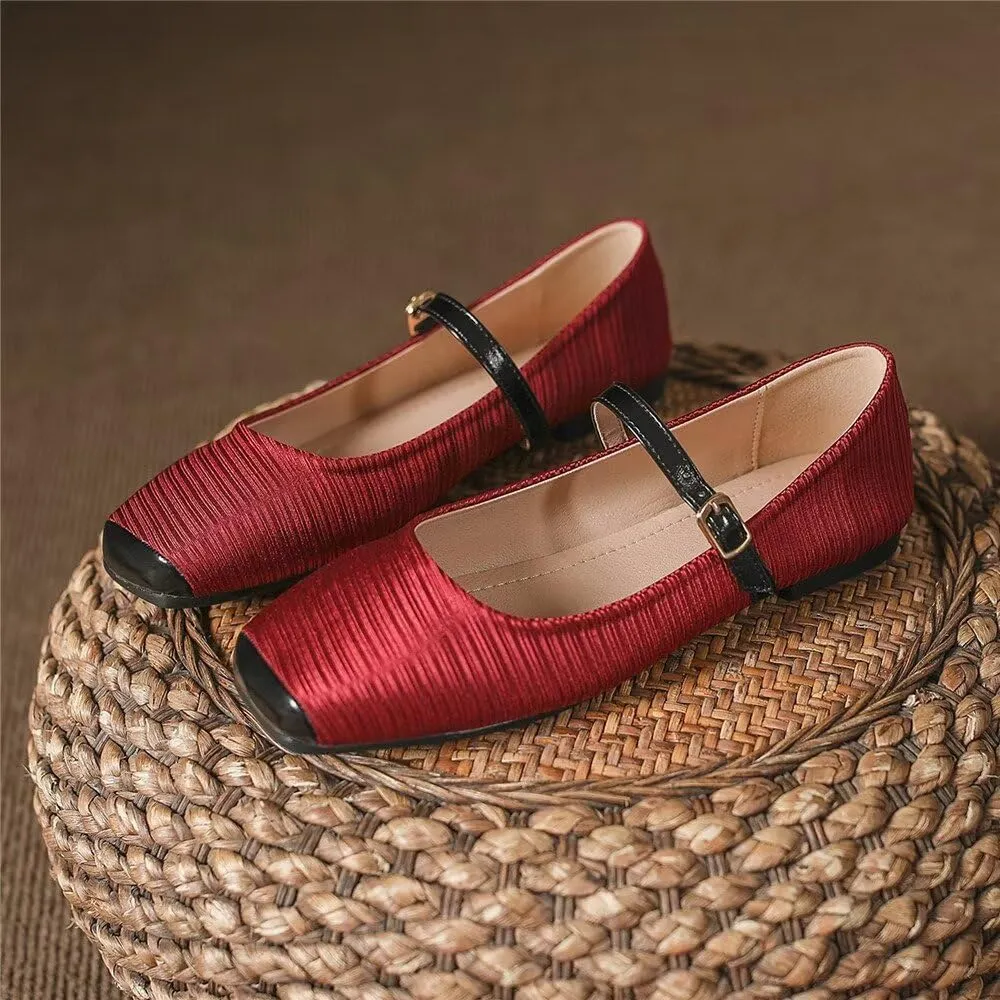 TN TANGNEST Women's Mary Jane Flats Fashion Square Toe Slip On Buckle Flats Soft Comfortable Casual Flat Shoes