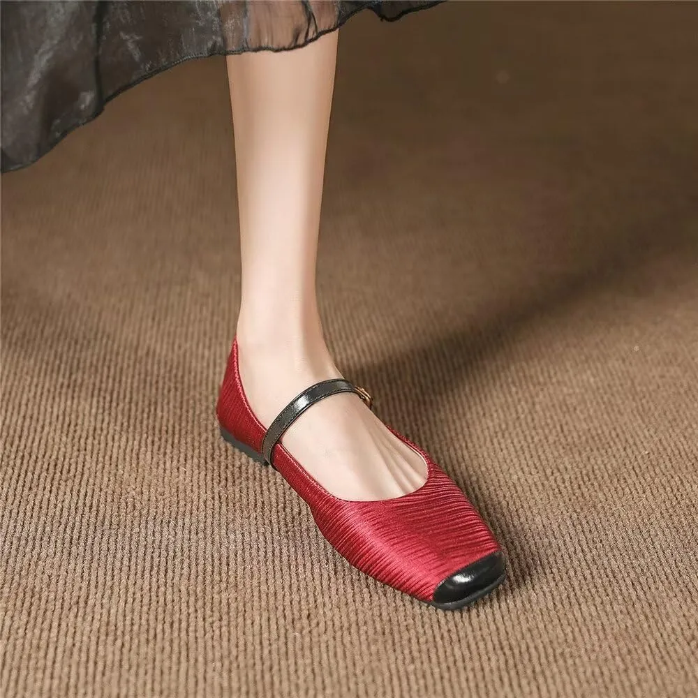 TN TANGNEST Women's Mary Jane Flats Fashion Square Toe Slip On Buckle Flats Soft Comfortable Casual Flat Shoes