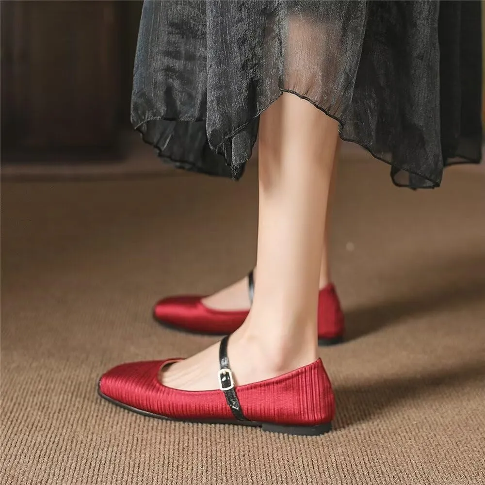 TN TANGNEST Women's Mary Jane Flats Fashion Square Toe Slip On Buckle Flats Soft Comfortable Casual Flat Shoes