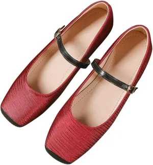 TN TANGNEST Women's Mary Jane Flats Fashion Square Toe Slip On Buckle Flats Soft Comfortable Casual Flat Shoes