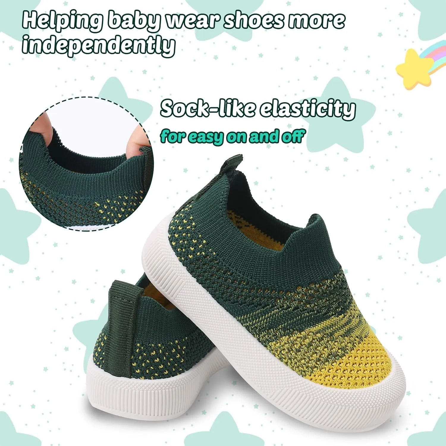 Toddler Summer First Walking Shoes Breathable Non-Slip Soft Sole Wide Toddler Shoes Tennis Sneakers Knitted Mesh Elastic Sock Shoes for Baby Boy Girl Outdoor Indoor Walker Shoes