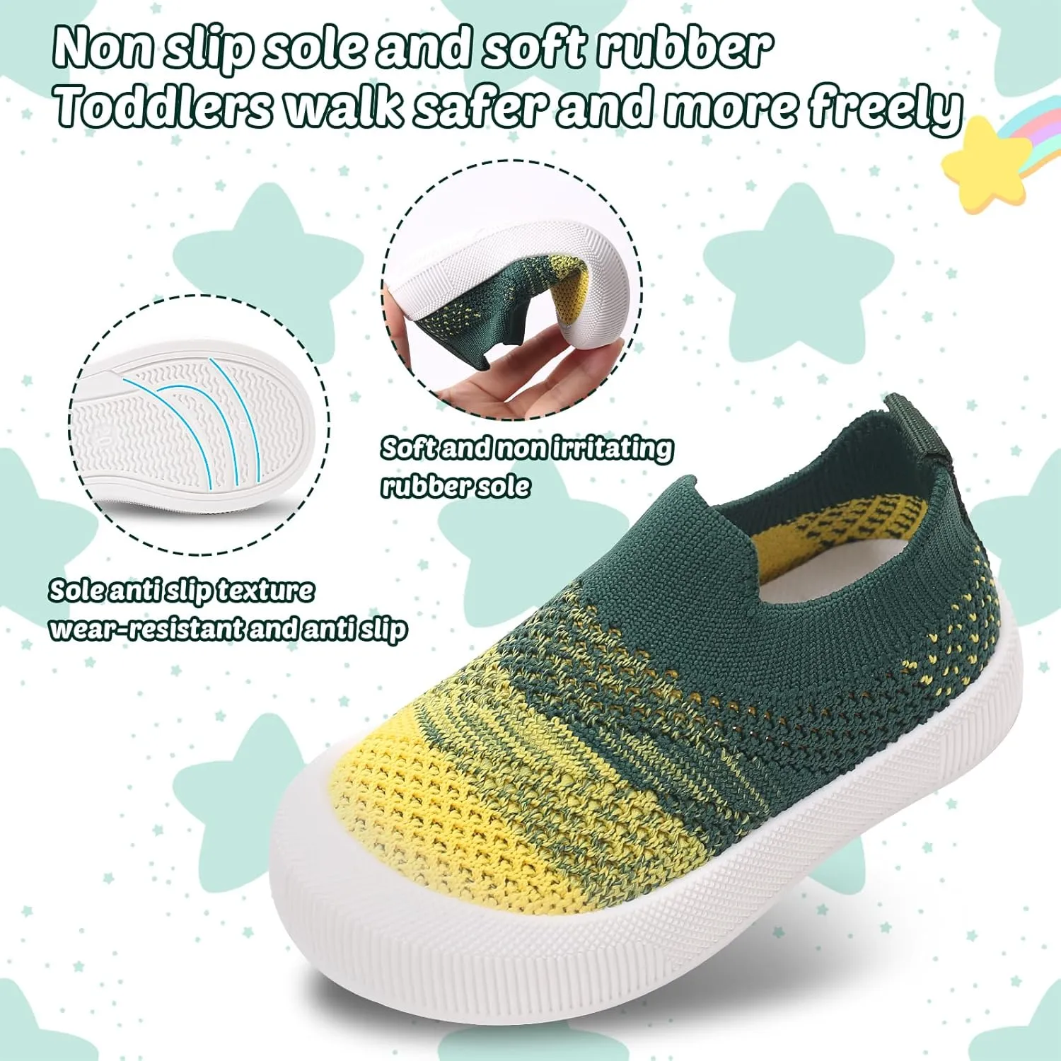 Toddler Summer First Walking Shoes Breathable Non-Slip Soft Sole Wide Toddler Shoes Tennis Sneakers Knitted Mesh Elastic Sock Shoes for Baby Boy Girl Outdoor Indoor Walker Shoes