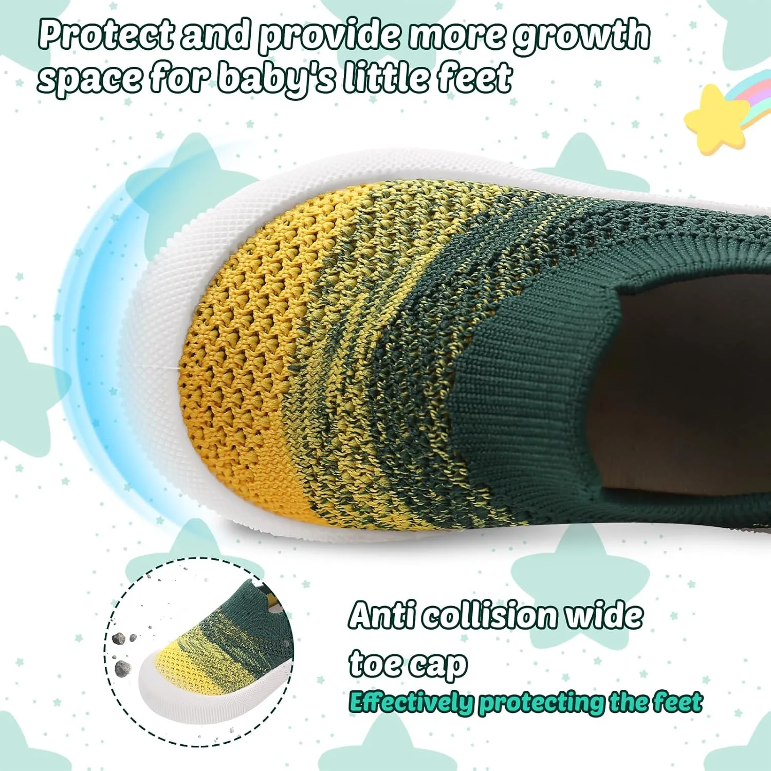 Toddler Summer First Walking Shoes Breathable Non-Slip Soft Sole Wide Toddler Shoes Tennis Sneakers Knitted Mesh Elastic Sock Shoes for Baby Boy Girl Outdoor Indoor Walker Shoes