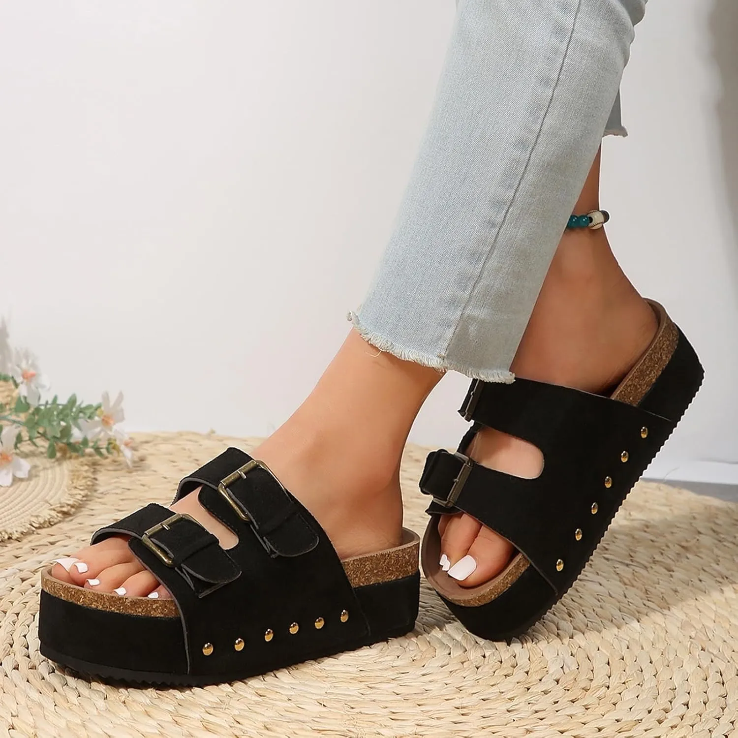 Toe Sandals, Women's Slippers, Black, Comfortable, Breathable Beach Outdoor Summer Shoes, Trendy
