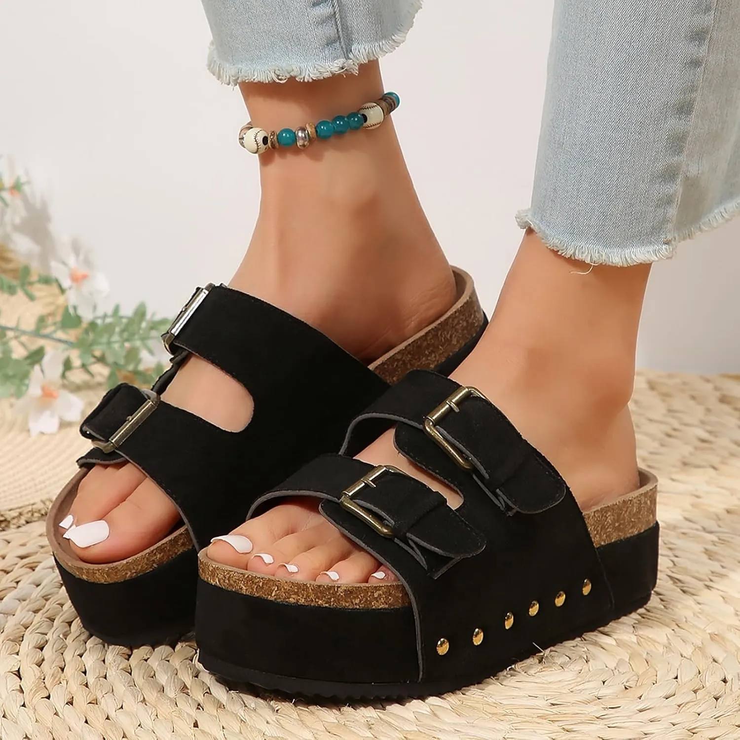 Toe Sandals, Women's Slippers, Black, Comfortable, Breathable Beach Outdoor Summer Shoes, Trendy