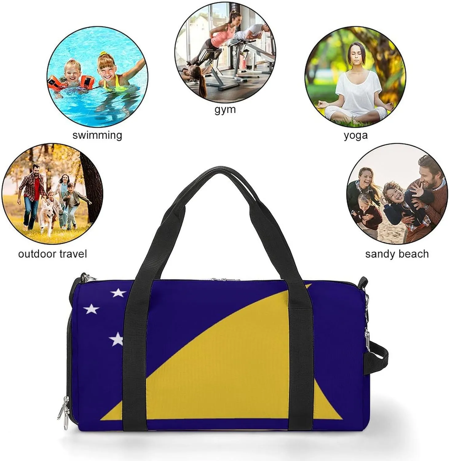 Tokelau Flag Duffle Bag for Sports Lightweight Waterproof Gym Bag with Shoe Compartment