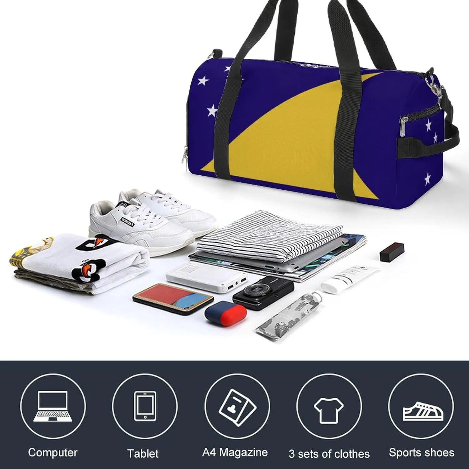 Tokelau Flag Duffle Bag for Sports Lightweight Waterproof Gym Bag with Shoe Compartment
