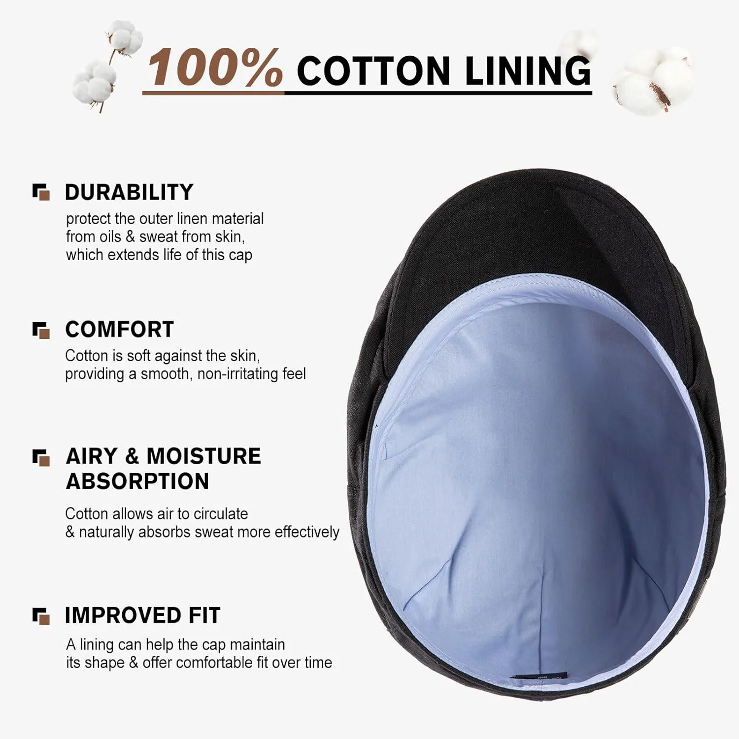 TOP-EX L/XL/XXL 100% Natural Linen Flat Cap Summer Cooling Newsboy Cap