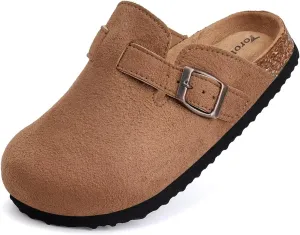 Torotto Kids Suede Clogs Cork Footbed Toddler Slippers with Arch Support & Adjustable Straps for Boys Girls Indoor & Outdoor