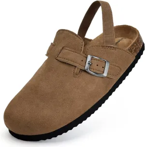 Torotto Toddler Suede Clogs Cork Footbed Kids Clogs with Arch Support & Adjustable Straps for Boys Girls Indoor & Outdoor