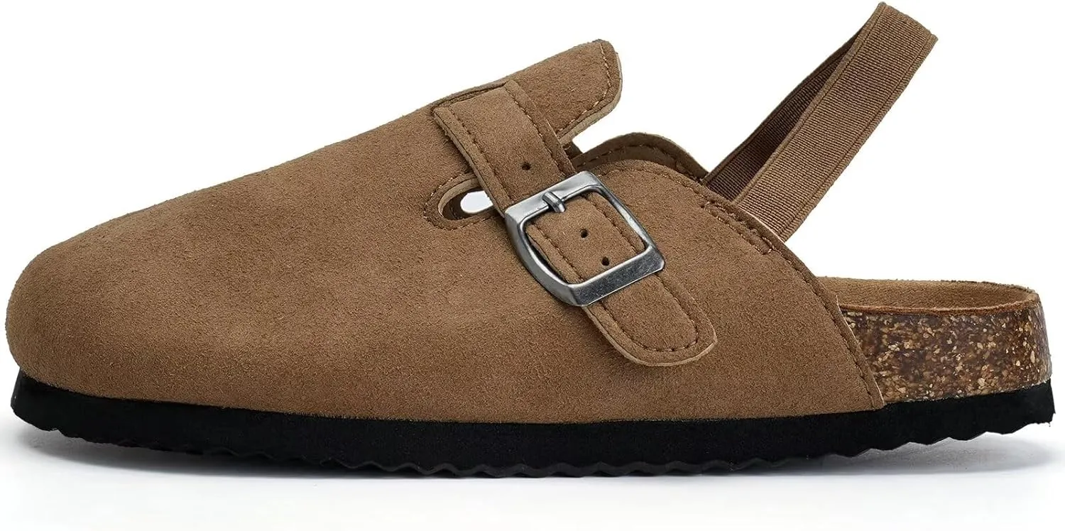 Torotto Toddler Suede Clogs Cork Footbed Kids Clogs with Arch Support & Adjustable Straps for Boys Girls Indoor & Outdoor