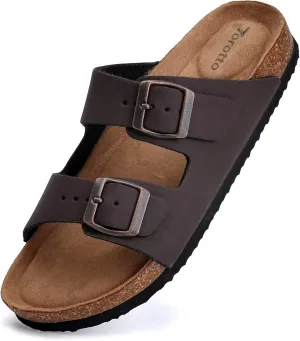 Torotto Womens Slides with Cork Footbed Open Toe Adjustable Webbing Flat Sandals for Walking | Beach | Indoor