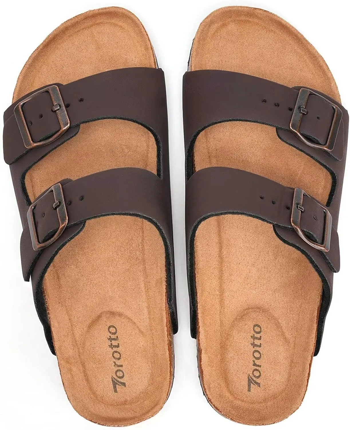 Torotto Womens Slides with Cork Footbed Open Toe Adjustable Webbing Flat Sandals for Walking | Beach | Indoor