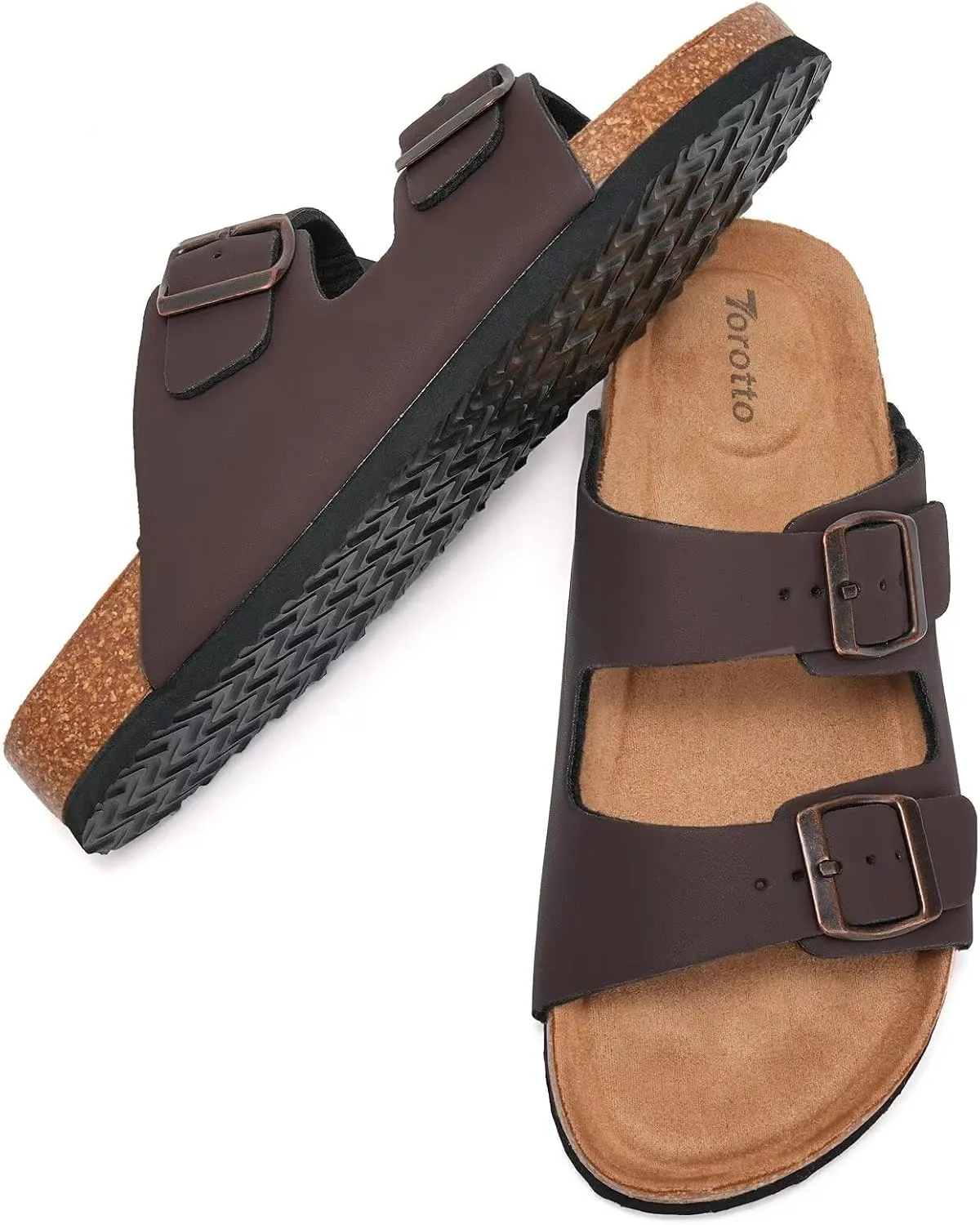 Torotto Womens Slides with Cork Footbed Open Toe Adjustable Webbing Flat Sandals for Walking | Beach | Indoor