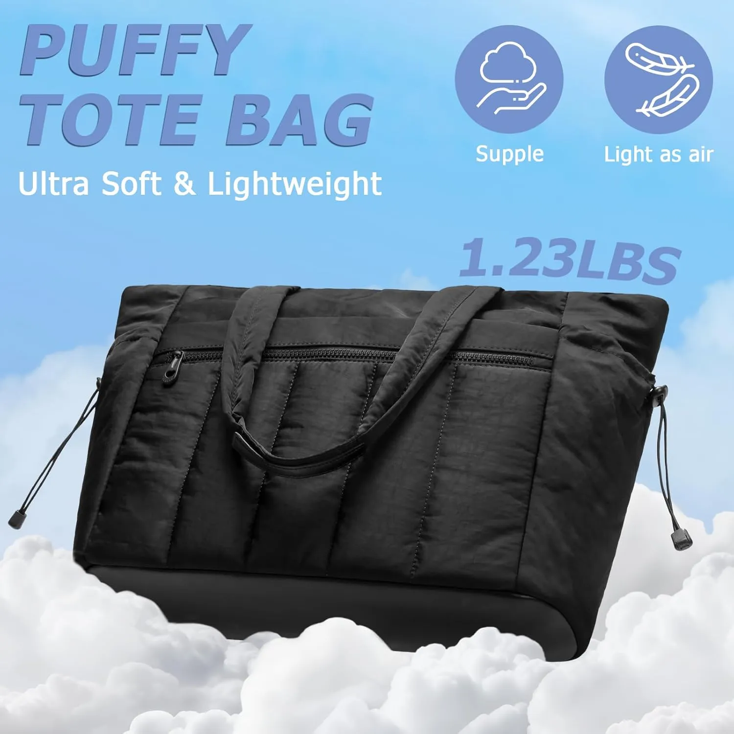 Tote Bag for Women, Lightweight Puffer Tote Bag with Compartments, Quilted Shoulder Bag Handbag with Zipper for Work