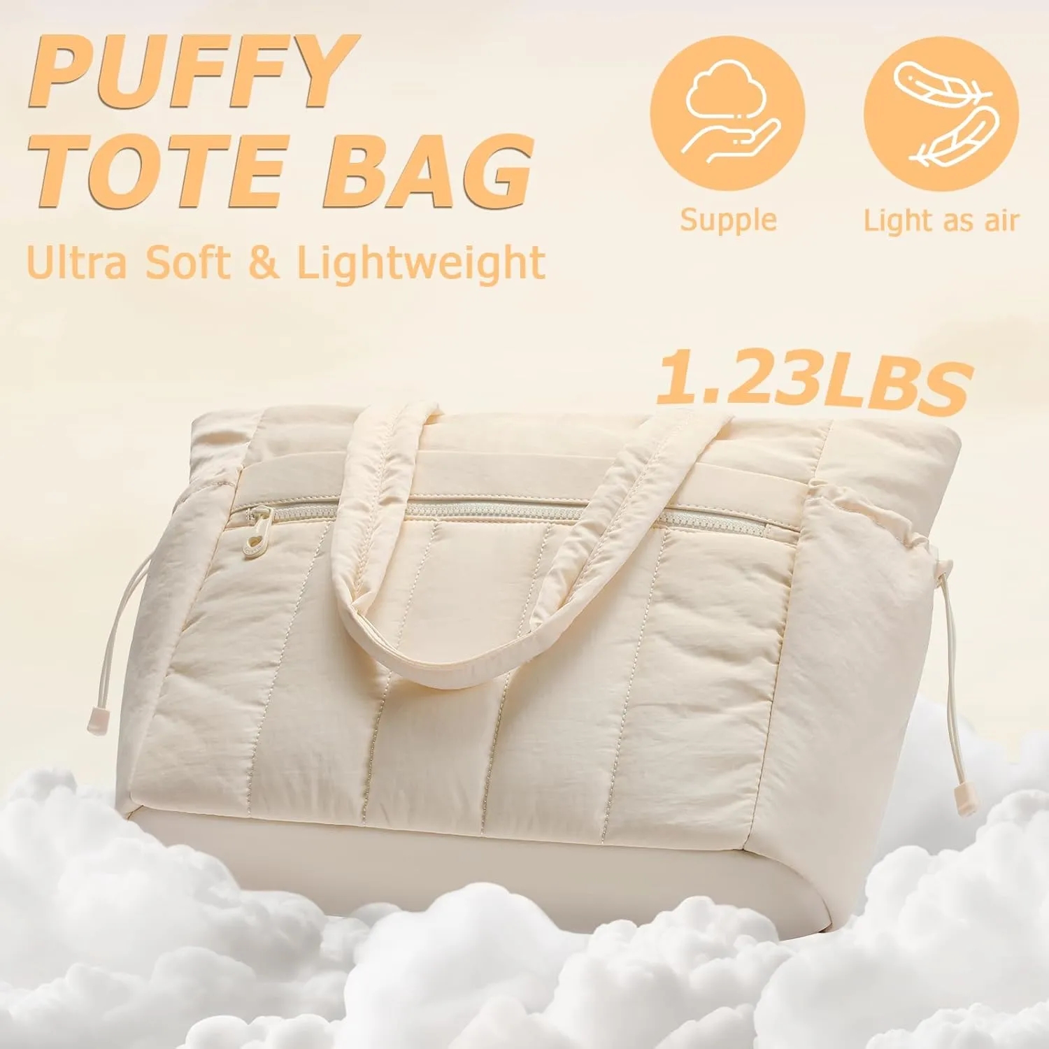 Tote Bag for Women, Lightweight Puffer Tote Bag with Compartments, Quilted Shoulder Bag Handbag with Zipper for Work
