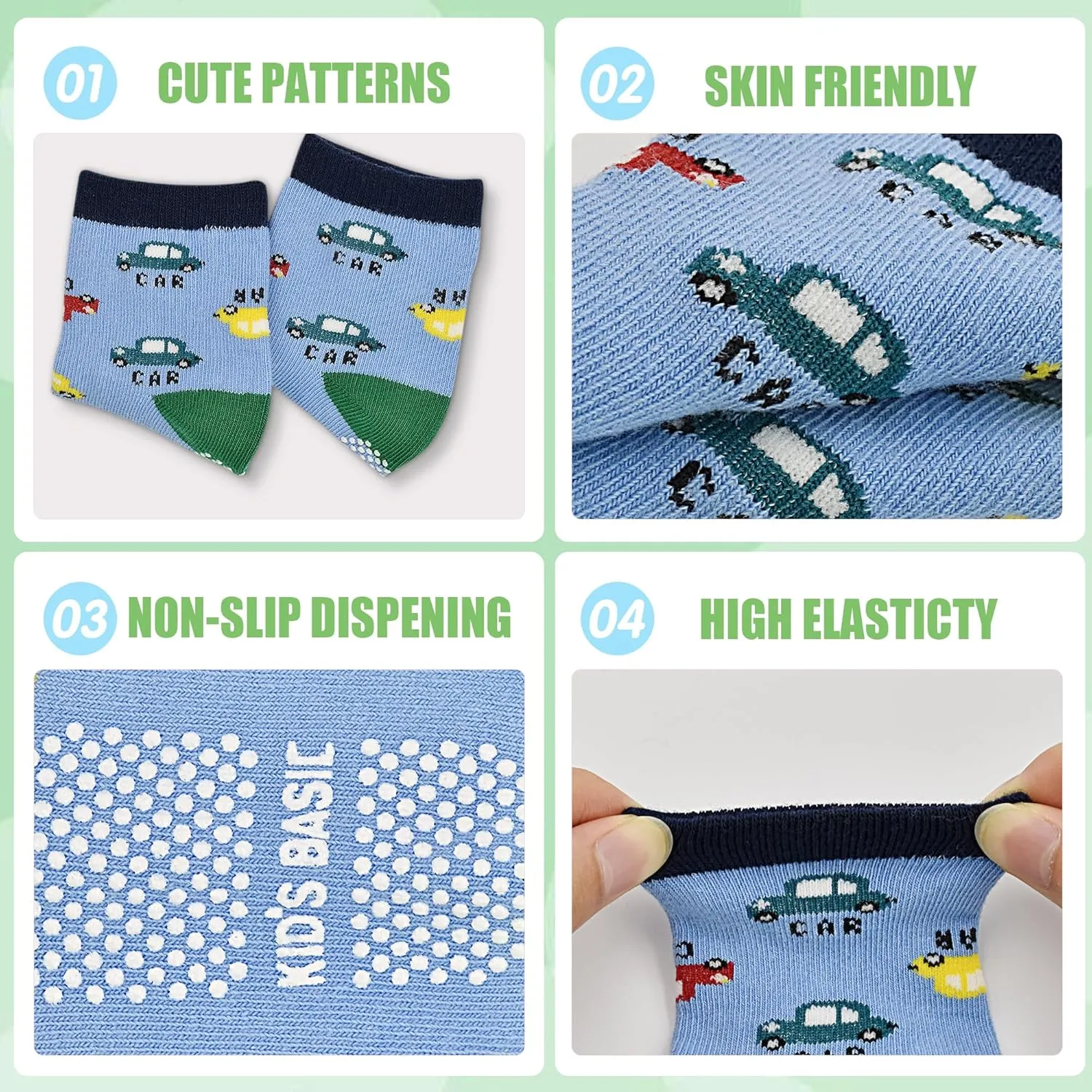 Tphon Non Slip Kids Toddler Socks with Gripper - 12 Pairs Anti Skid Socks for Boys & Girls, Ages 1-7