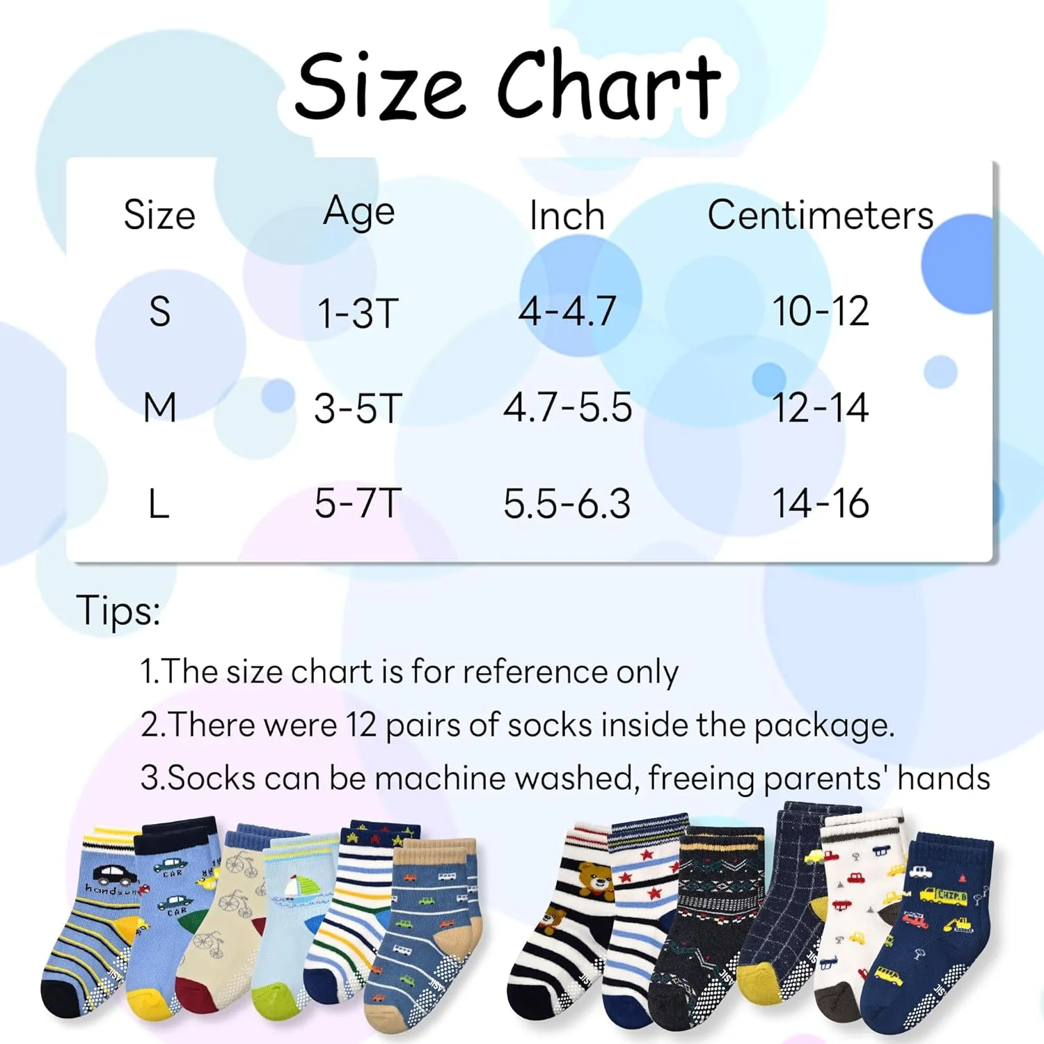 Tphon Non Slip Kids Toddler Socks with Gripper - 12 Pairs Anti Skid Socks for Boys & Girls, Ages 1-7