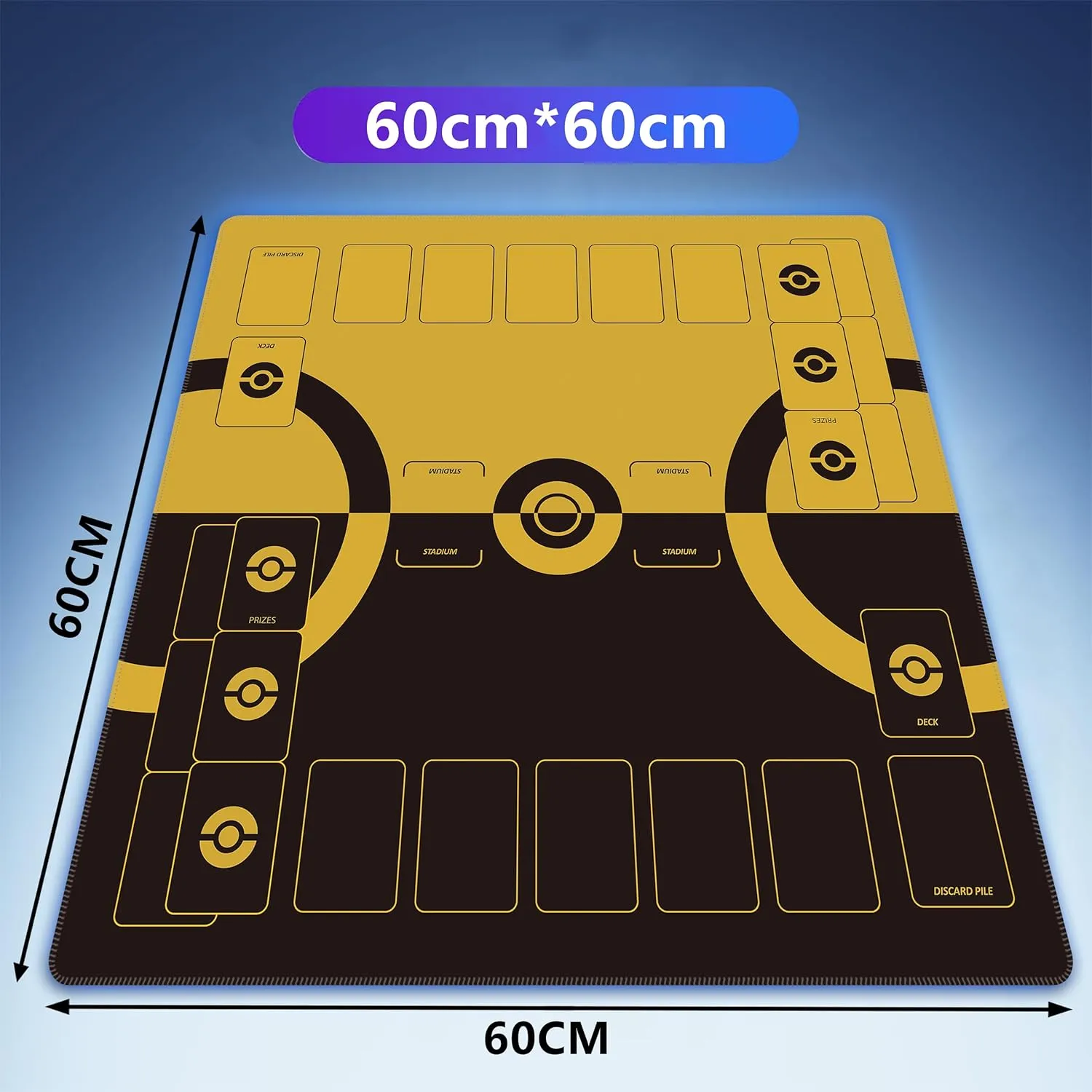 Trading Card Game Playmat – 2-Player Trainer Mat with 37 Damage Counters and Professional Storage Bag (Yellow)