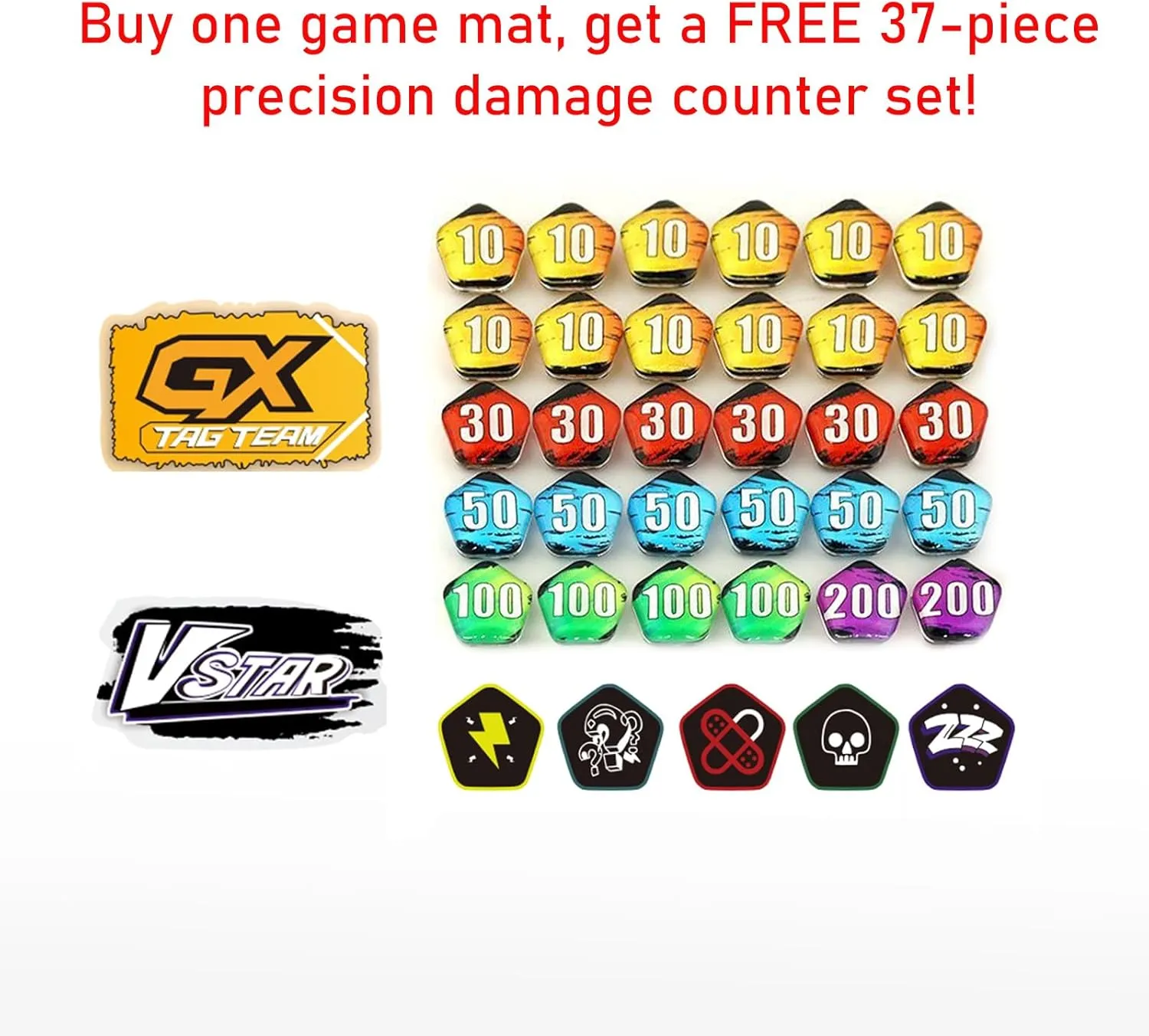 Trading Card Game Playmat – 2-Player Trainer Mat with 37 Damage Counters and Professional Storage Bag (Yellow)
