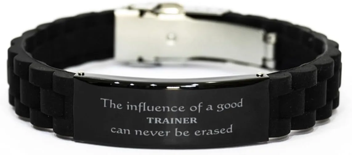 Trainer Black Glidelock Clasp Bracelet - Inspirational Gifts for Fitness Enthusiasts and Athletes - The influence of a good Trainer can never be erased, Birthday, Christmas, Graduation, Confidence