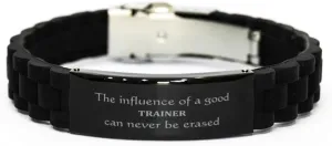Trainer Black Glidelock Clasp Bracelet - Inspirational Gifts for Fitness Enthusiasts and Athletes - The influence of a good Trainer can never be erased, Birthday, Christmas, Graduation, Confidence