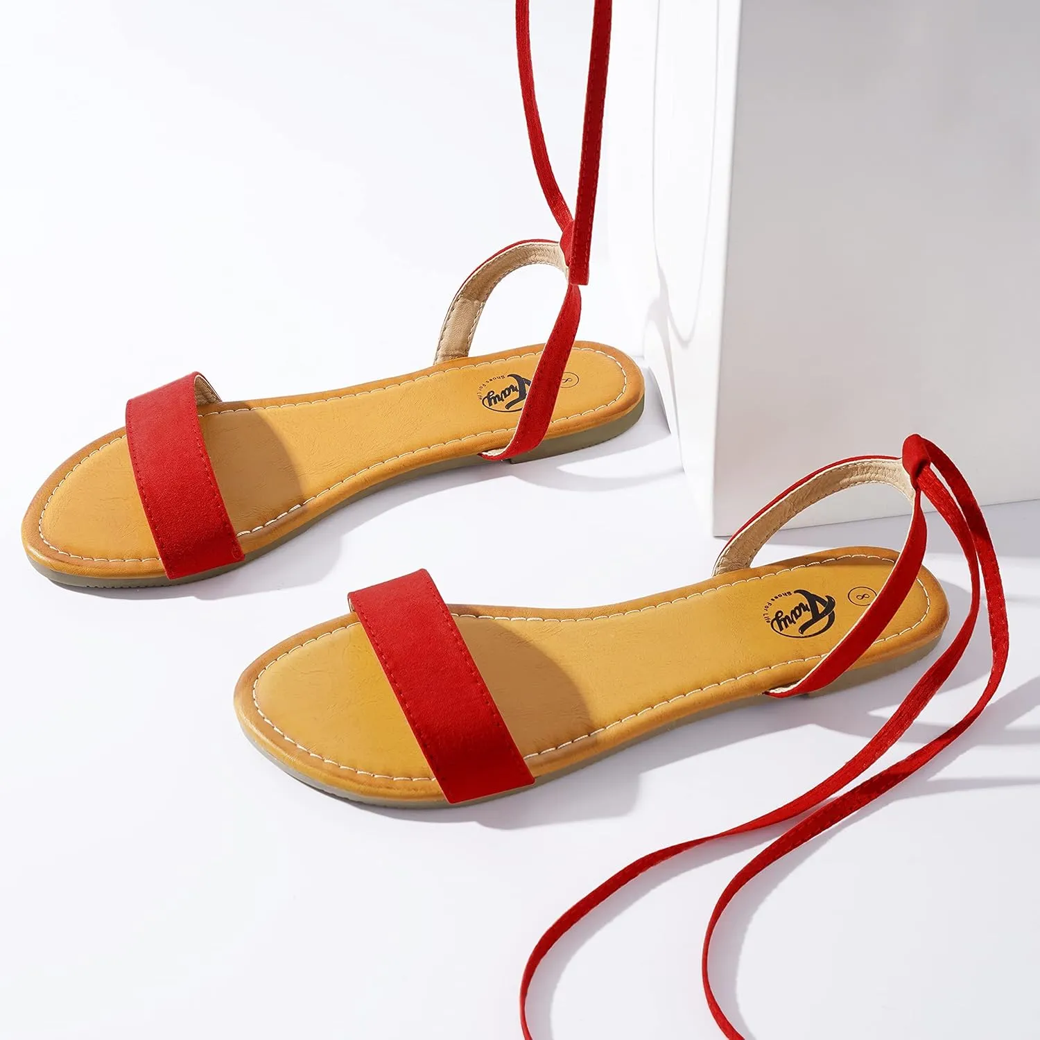 Trary Womens Sandals, Lace Up Sandals for Women, Open Toe Strappy Sandals for Women, Tie up Sandals for Women, Ankle Wrap Flat Sandals for Women Dressy, Cute Sandals, Summer Sandals for Women