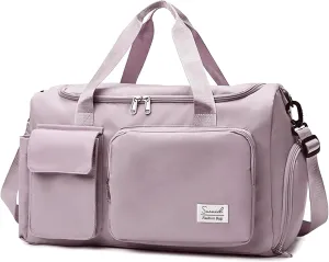 Travel Duffel Bag with Shoes Compartment Sports Gym Bag with Dry Wet Separated Pocket for Men and Women, Overnight Bag Weekender Bag Training Handbag Yoga Bag - Brown Pink