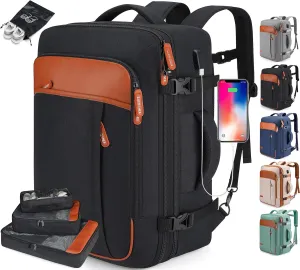 Travel Laptop Backpack,42L Carry on Luggage, Flight Approved Expandable Backpack,Business Anti Theft Weekender Bags for Women Men, Water Resistant Expandable Backpacks With 4 Packing Cubes